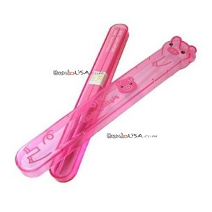 Japanese Bento Chopsticks with Case Pink Pig