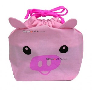 Japanese Bento Lunch Drawstring Bag with Ears - Pig