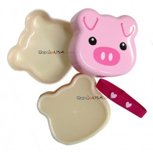 JAPANESE BENTO BOX 2 TIER LUNCH BOX WITH STRAP Pig FACE  