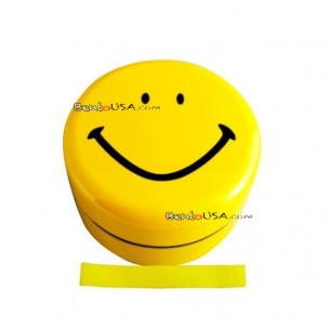 Microwavable Kids Bento Box Smiley Lunch Box with Strap Yellow