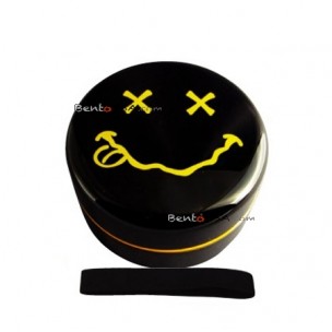 Microwavable Kids Bento Box Smiley Lunch Box with Strap Black