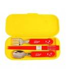 Japanese Bento Fork Spoon Chopsticks and Case 4 in 1 - Nikkyoro Yellow 