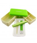 Japanese Bento Box 3 tier Lunch Box with Strap and Chop Green