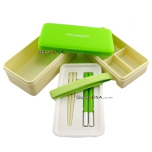 Japanese Bento Box 3 tier Lunch Box with Strap and Chop Green Japanese Bento Box 3 tier Lunch Box with Strap and Chop Green
