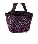 Insulated Drawstring Bento Lunch Bag Polkadots Brown Pink