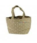 Insulated Drawstring Bento Lunch Bag Polkadots Brown White