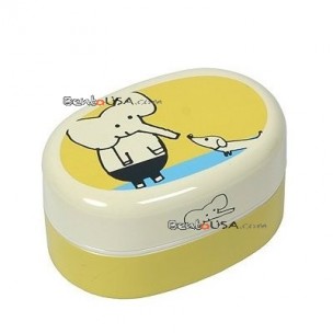 Japanese 2 tier Oval Bento Lunch Box Elephant with strap