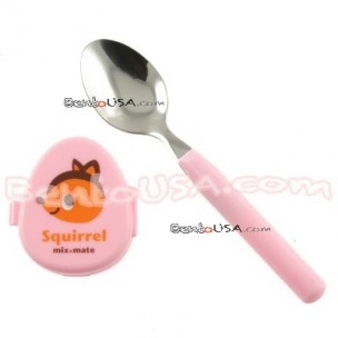 Japanese Bento Box Cutlery Spoon with Squirrel Case Pink Japanese Bento Box Cutlery Spoon with Squirrel Case Pink