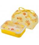 3 Sections Flat Food Storage Bento Lunch Box with Bag Small 550ml Yellow Flower