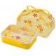 3 Sections Flat Food Storage Bento Lunch Box with Bag Small 550ml Yellow Flower