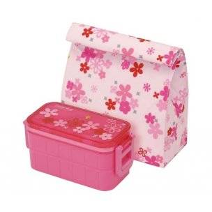 Insulated Bag Ice Pack 2-Tier Bento Lunch Box Flower Set 