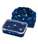4 Sections Flat Food Bento Lunch Box with Bag Small 550ml Lucky Rabbit Blue
