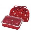 4 Sections Flat Food Bento Lunch Box with Bag Small 550ml Lucky Rabbit Red