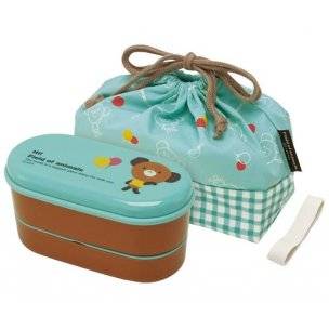 Japanese 2-tier Bento Lunch Box Set with Strap Blue Bear Japanese 2-tier Bento Lunch Box Set with Strap Blue Bear