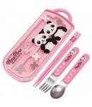 Japanese Bento Fork Spoon Chopsticks and Case 4 in 1 Panda Pink