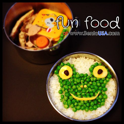 Frog Bento Lunch with rice and sweet pea