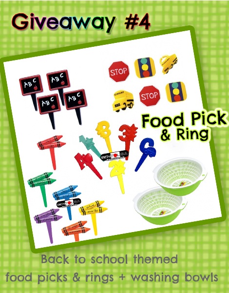 Giveaway - Bento Food Pick and Cupcake Ring - Back to School Theme