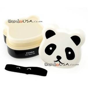 JAPANESE BENTO BOX 2 TIER LUNCH BOX WITH STRAP PANDA FACE