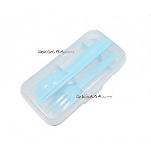 Japanese Bento Accessories Fork Spoon Chopsticks Case 4 in 1 Blue 