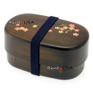 Japanese 2-Tiered Bento Box, Woodgrain Cherry Sakura Blossom