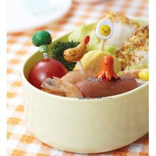 Japanese Bento Accessory 3D Food Picks Broccoli sausage, boiled egg, and fried shrimp food picks,