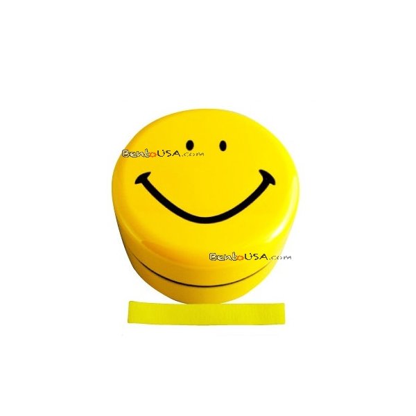 MICROWAVABLE KIDS BENTO BOX SMILEY LUNCH BOX WITH STRAP YELLOW